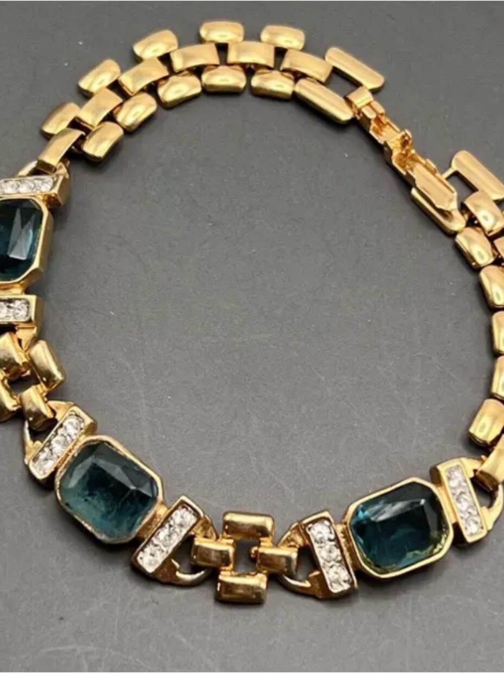 Vintage 1970s 14 K gold electroplated BC Lind bracelet dark blue stone